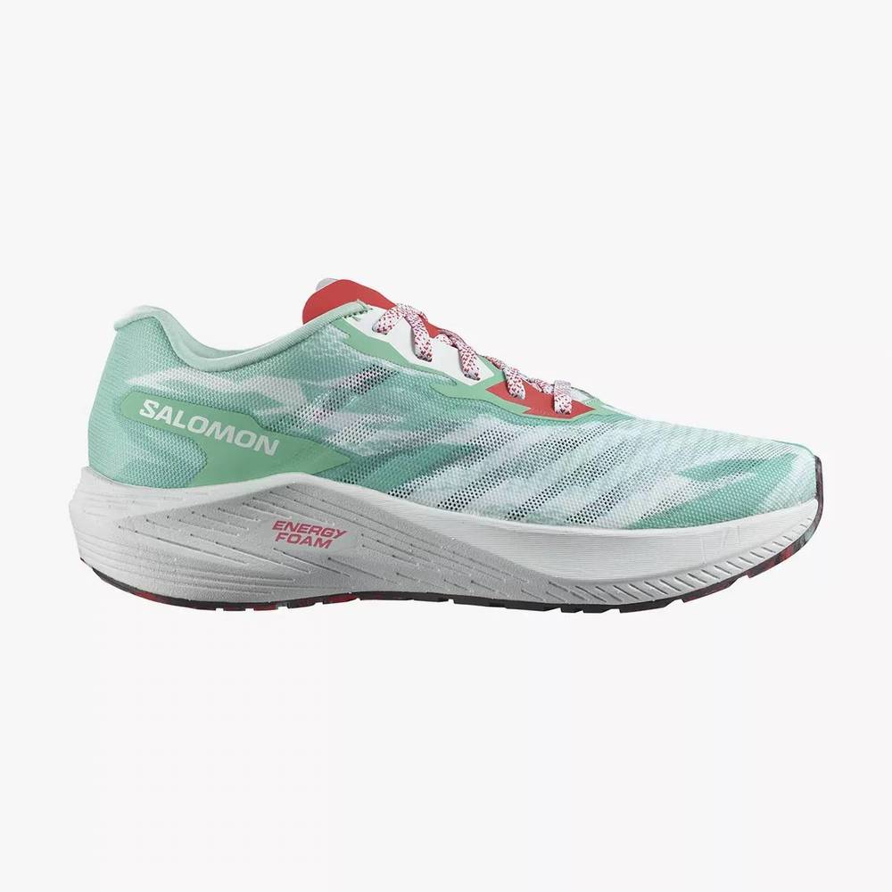NEW SALOMON women aero volt running shoe in yucca/white/poppy red